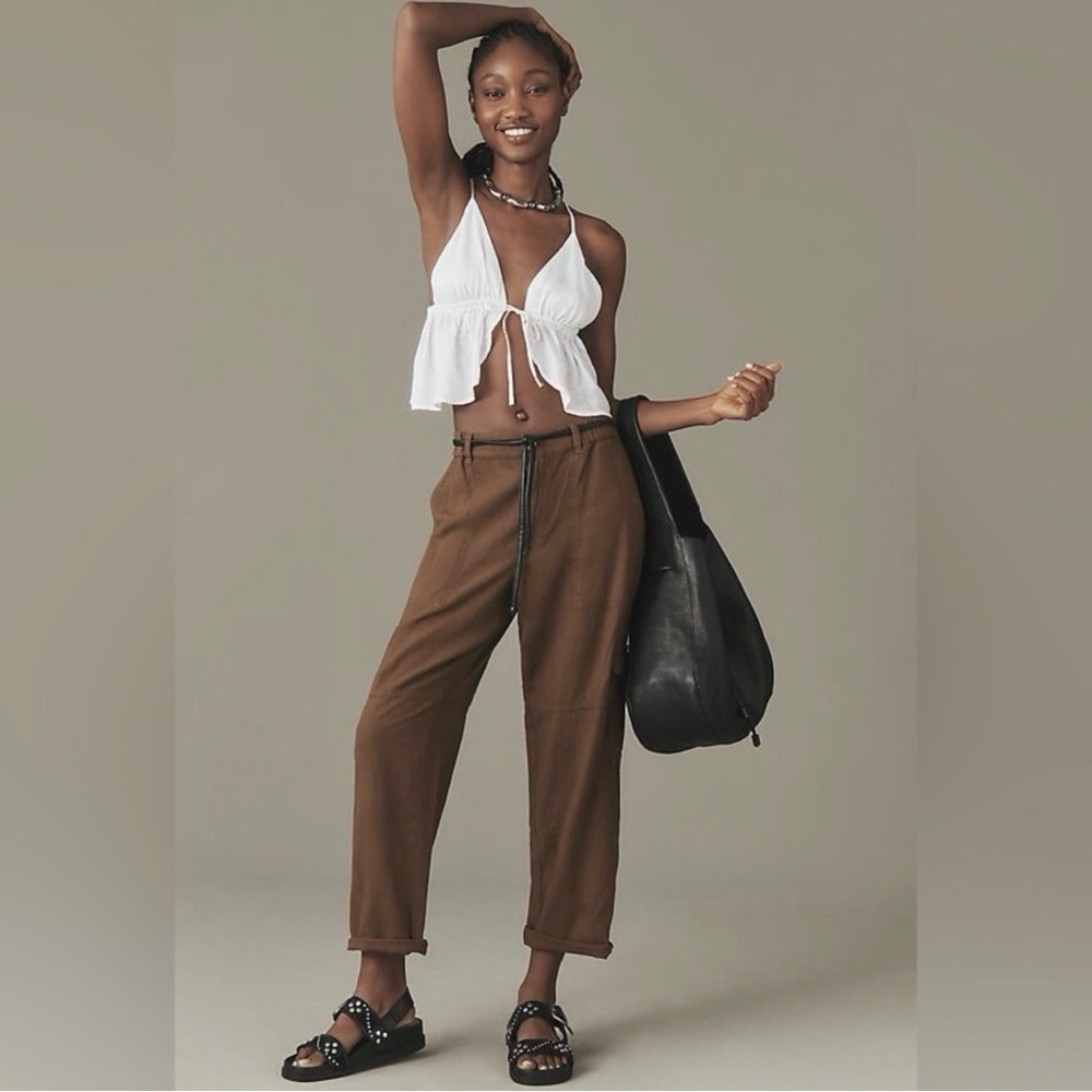 NWT. Anthropologie PILCRO Brown Linen Beach Cargo Pants in XXS. NEW. Retail $148